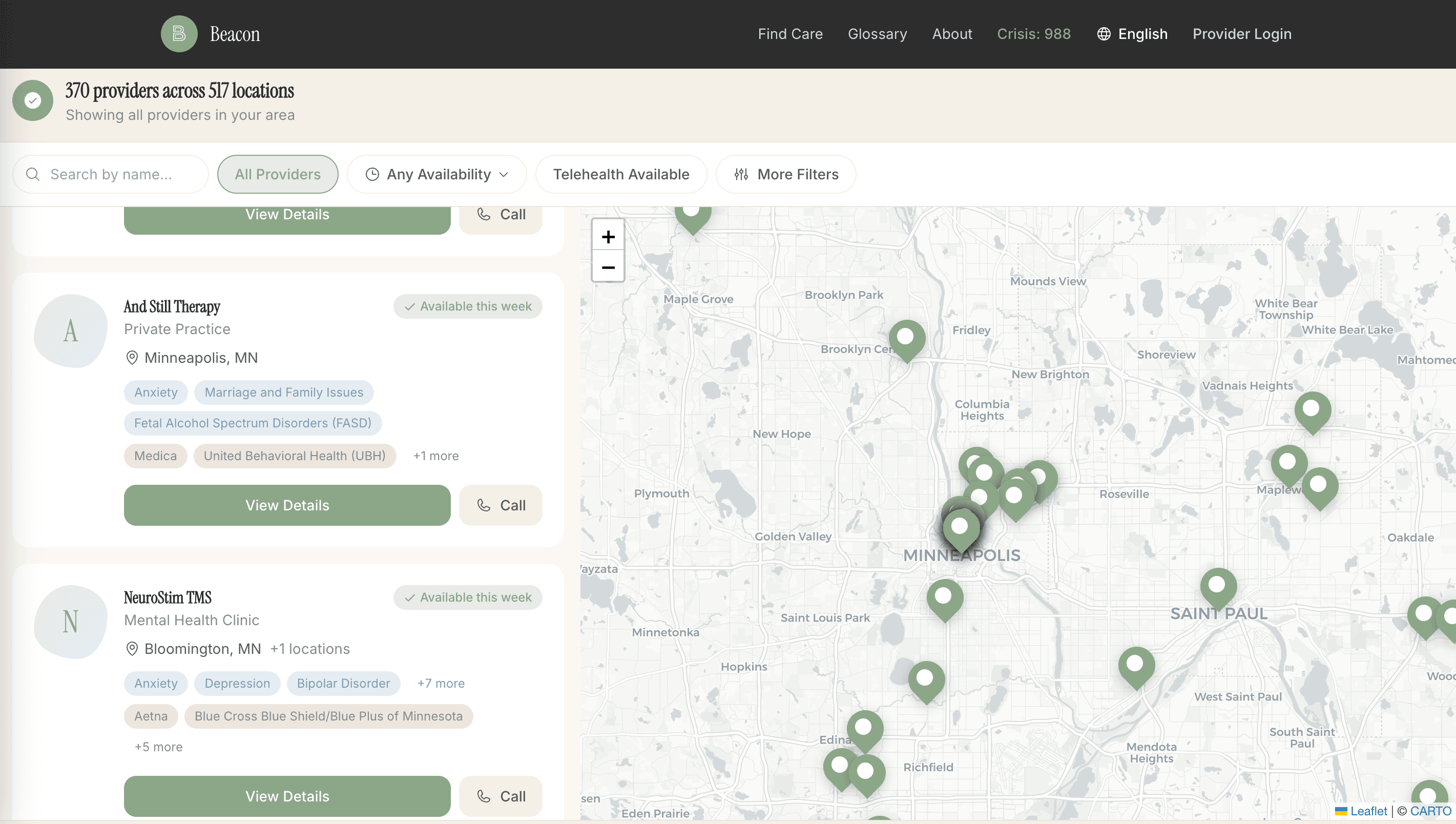 Argus Beacon provider search interface
